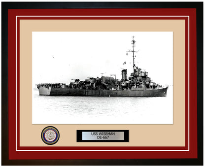 USS Wiseman DE-667 Framed Navy Ship Photo Burgundy