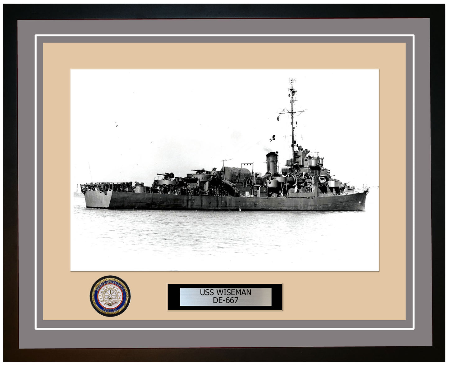 USS Wiseman DE-667 Framed Navy Ship Photo Grey
