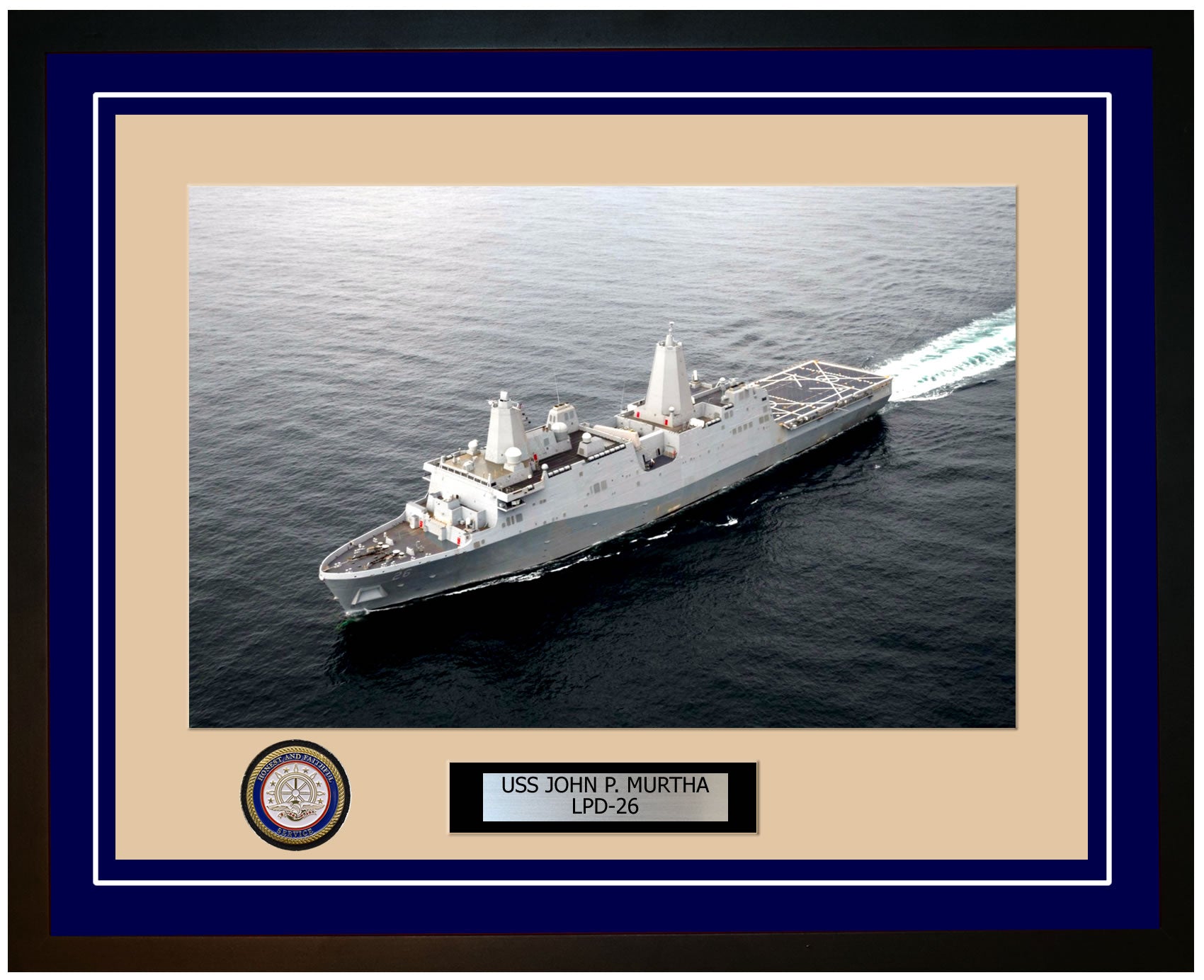 USS John P. Murtha LPD-26 Framed Navy Ship Photo Blue