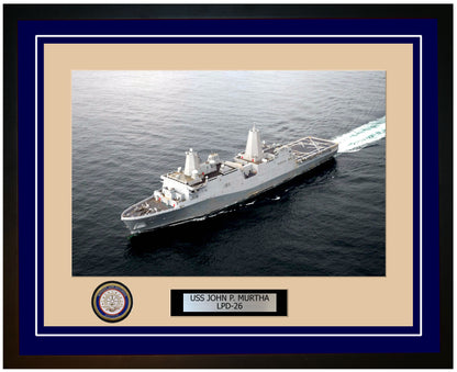 USS John P. Murtha LPD-26 Framed Navy Ship Photo Blue