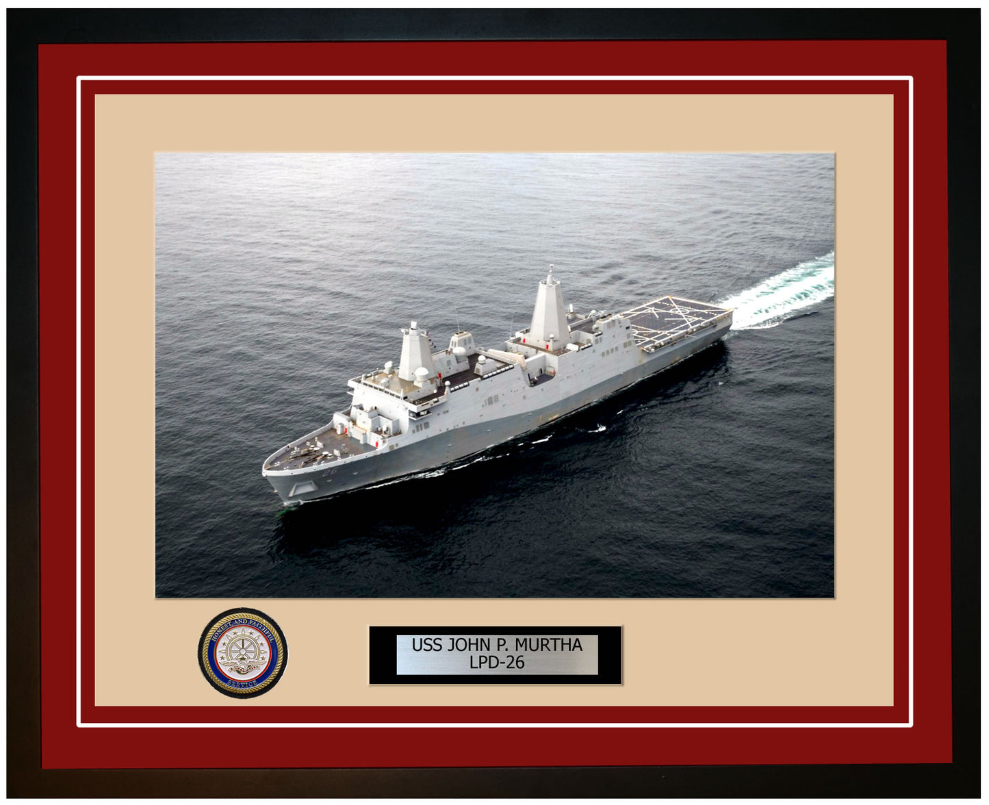 USS John P. Murtha LPD-26 Framed Navy Ship Photo Burgundy