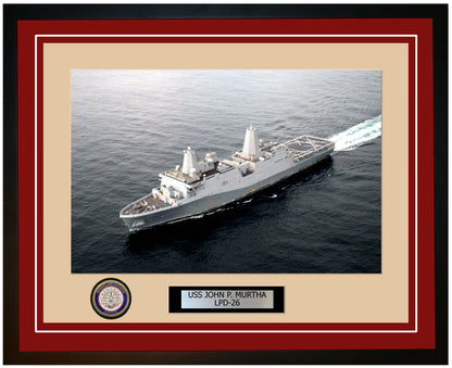 USS John P. Murtha LPD-26 Framed Navy Ship Photo Burgundy