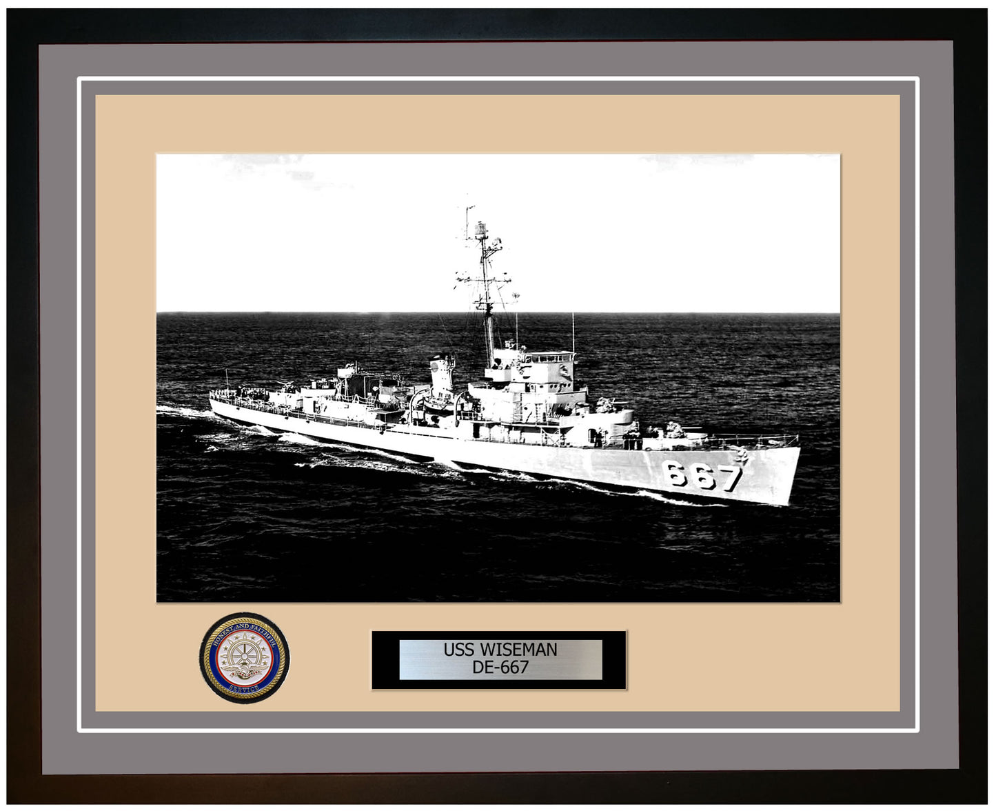 USS Wiseman DE-667 Framed Navy Ship Photo Grey
