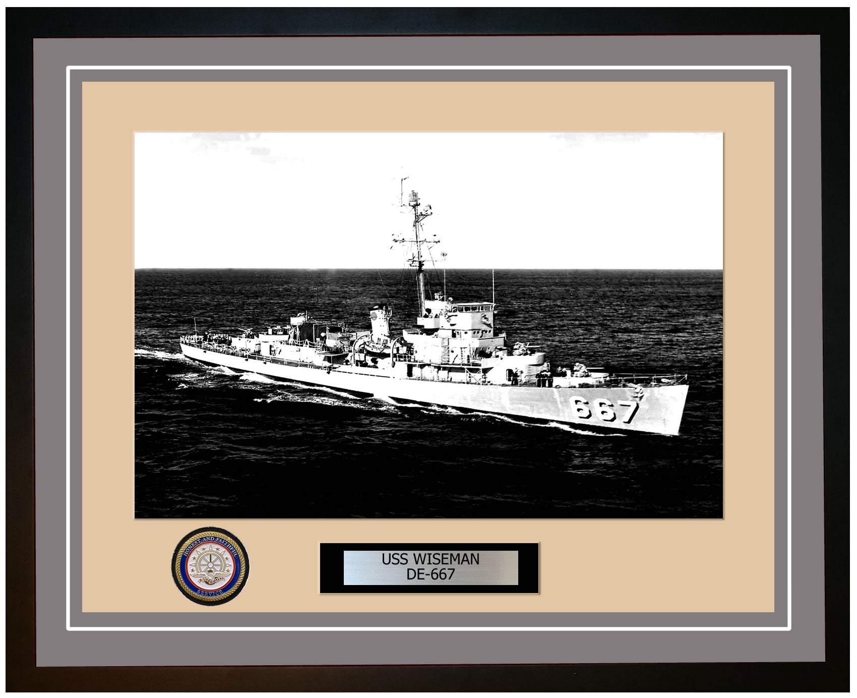 USS Wiseman DE-667 Framed Navy Ship Photo Grey