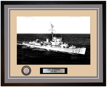 USS Wiseman DE-667 Framed Navy Ship Photo Grey