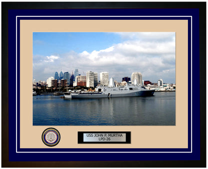 USS John P. Murtha LPD-26 Framed Navy Ship Photo Blue