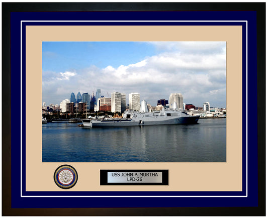 USS John P. Murtha LPD-26 Framed Navy Ship Photo Blue