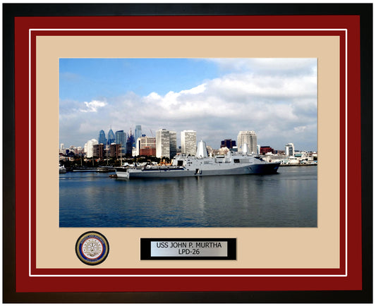 USS John P. Murtha LPD-26 Framed Navy Ship Photo Burgundy