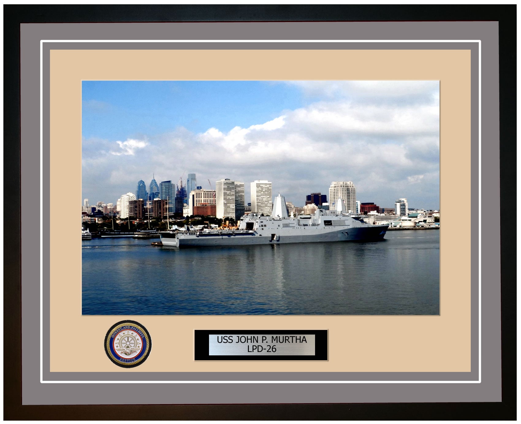 USS John P. Murtha LPD-26 Framed Navy Ship Photo Grey