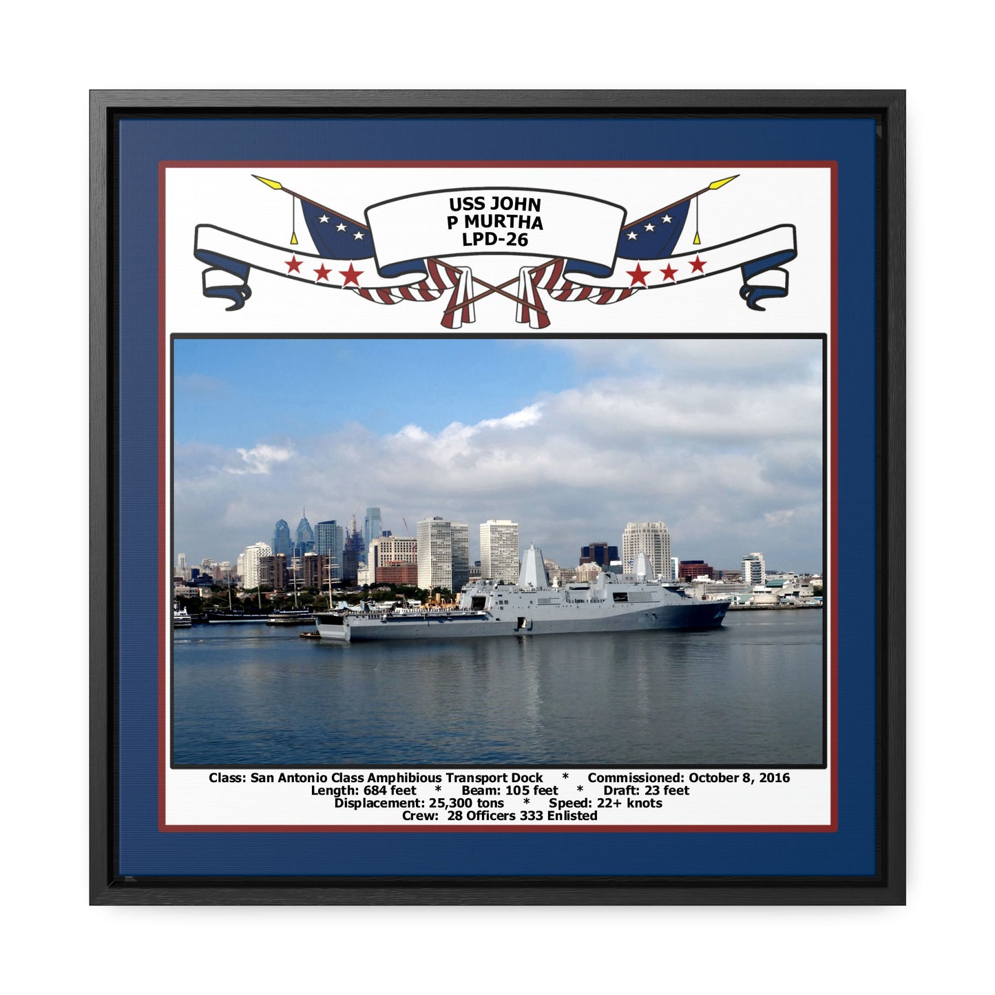 USS John P Murtha LPD-26 Navy Floating Frame Photo Front View