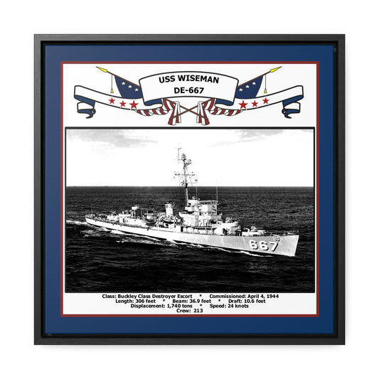 USS Wiseman DE-667 Navy Floating Frame Photo Front View