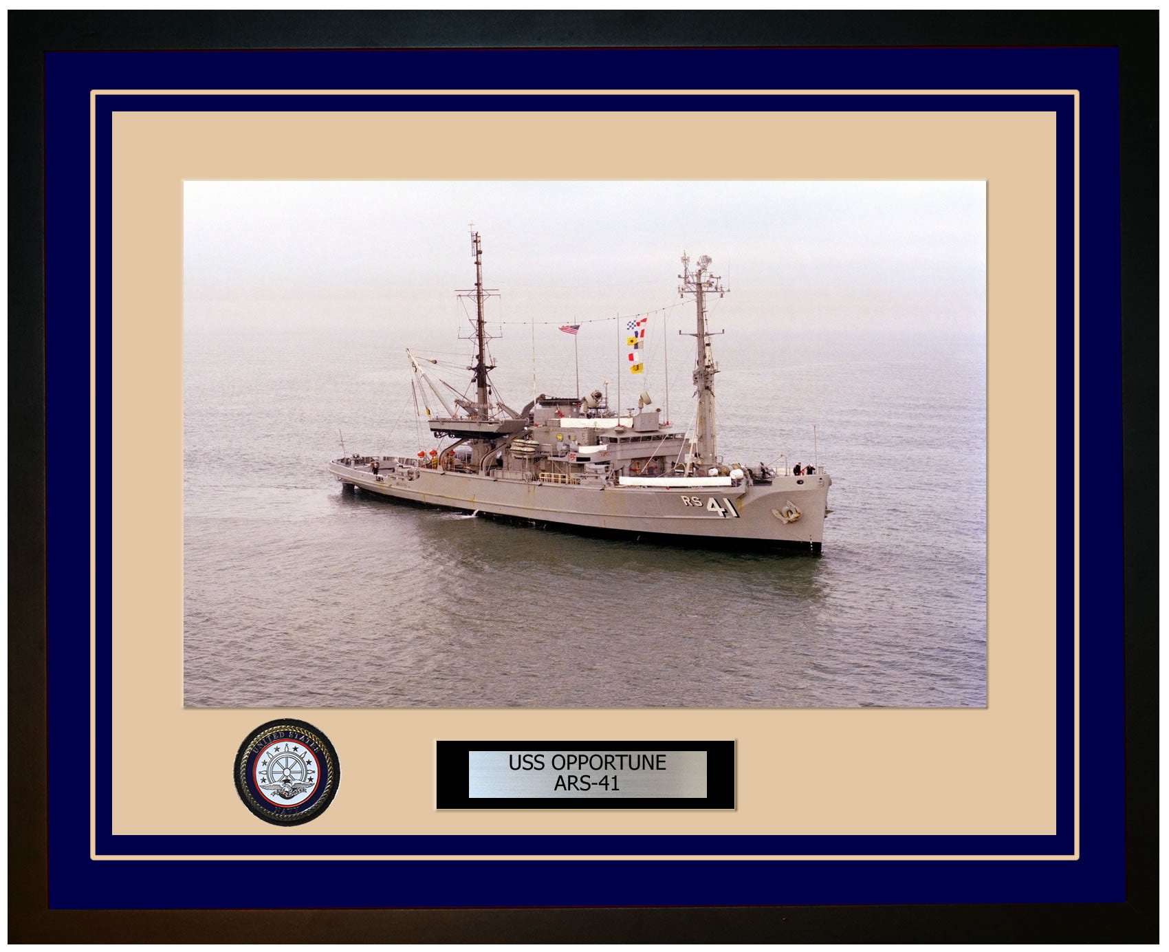 USS OPPORTUNE ARS-41 Framed Navy Ship Photo Blue