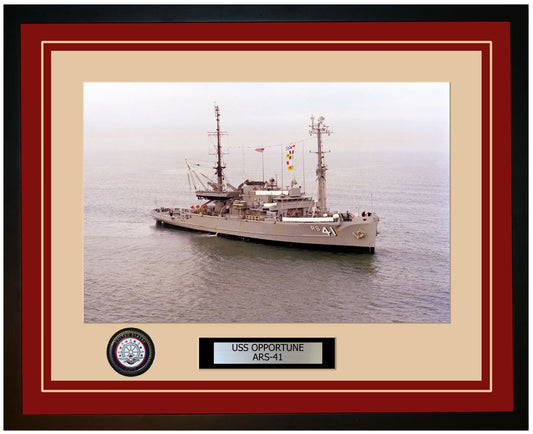 USS OPPORTUNE ARS-41 Framed Navy Ship Photo Burgundy