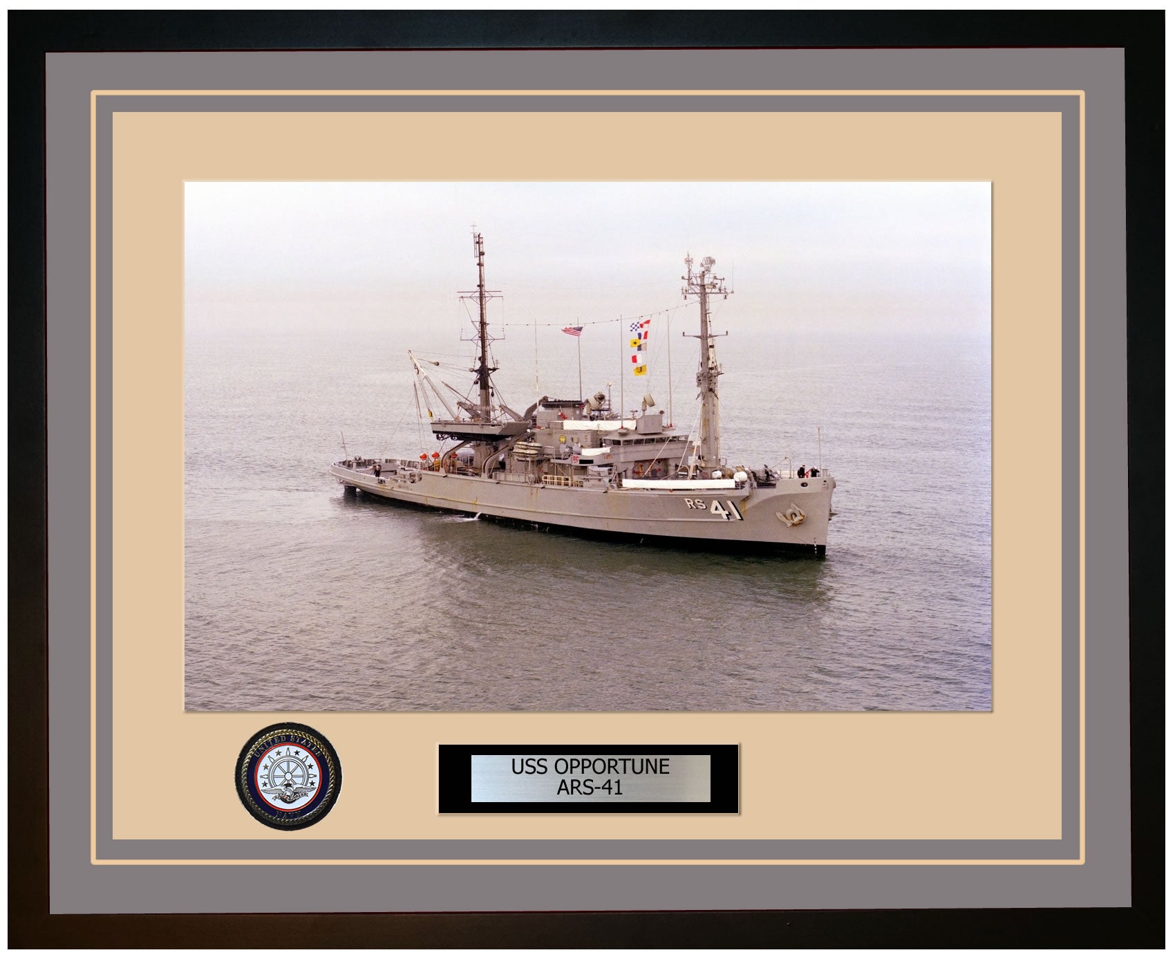 USS OPPORTUNE ARS-41 Framed Navy Ship Photo Grey