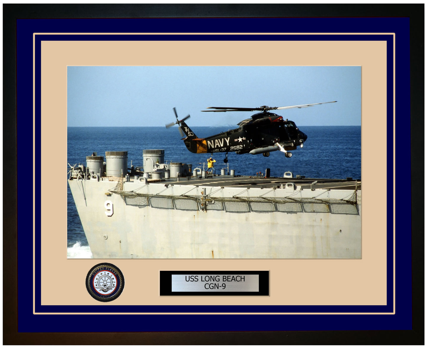USS LONG BEACH CGN-9 Framed Navy Ship Photo Blue