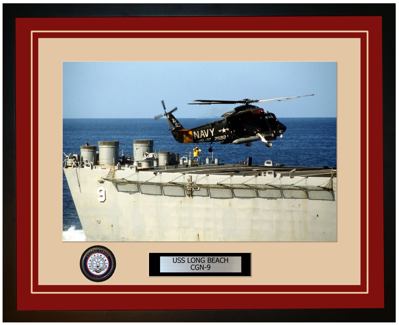 USS LONG BEACH CGN-9 Framed Navy Ship Photo Burgundy