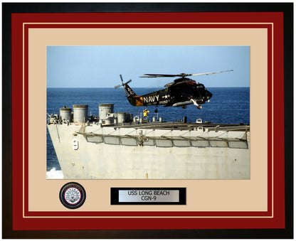 USS LONG BEACH CGN-9 Framed Navy Ship Photo Burgundy
