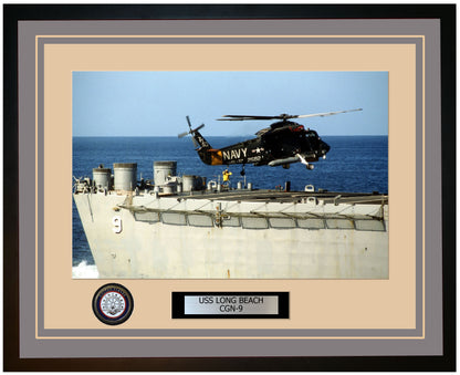 USS LONG BEACH CGN-9 Framed Navy Ship Photo Grey