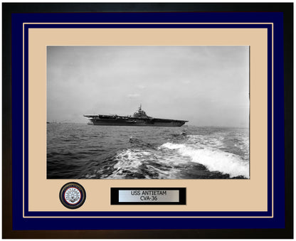 USS ANTIETAM CVA-36 Framed Navy Ship Photo Blue