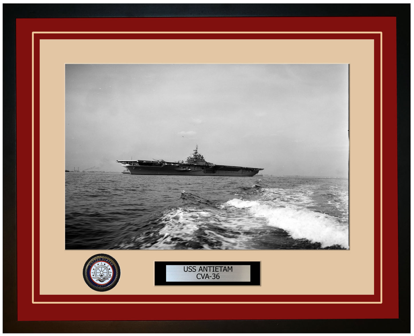 USS ANTIETAM CVA-36 Framed Navy Ship Photo Burgundy