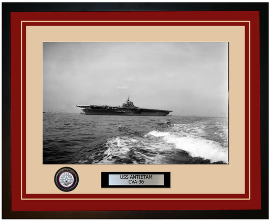 USS ANTIETAM CVA-36 Framed Navy Ship Photo Burgundy