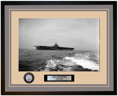 USS ANTIETAM CVA-36 Framed Navy Ship Photo Grey