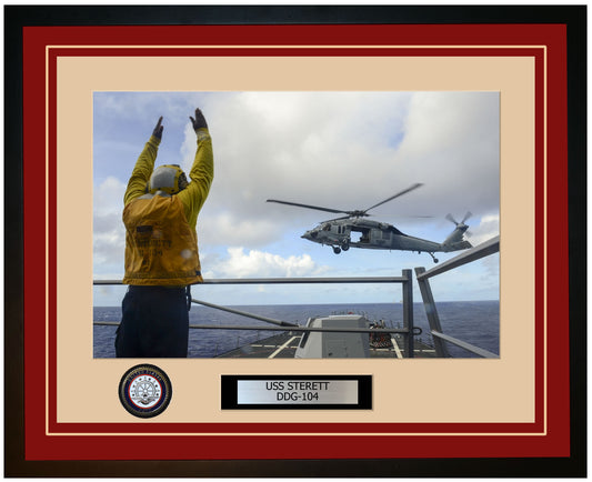USS STERETT DDG-104 Framed Navy Ship Photo Burgundy