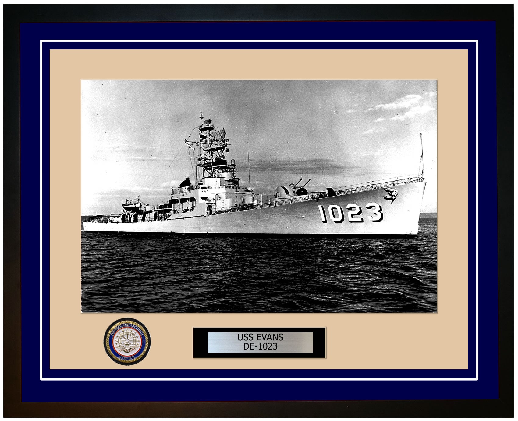 USS Evans DE-1023 Framed Navy Ship Photo Blue