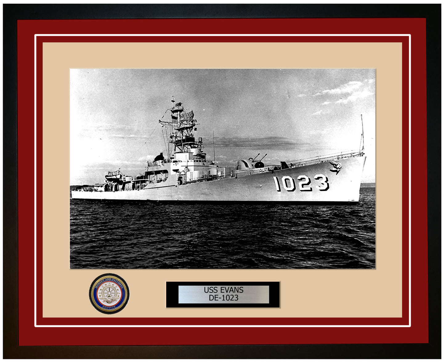 USS Evans DE-1023 Framed Navy Ship Photo Burgundy