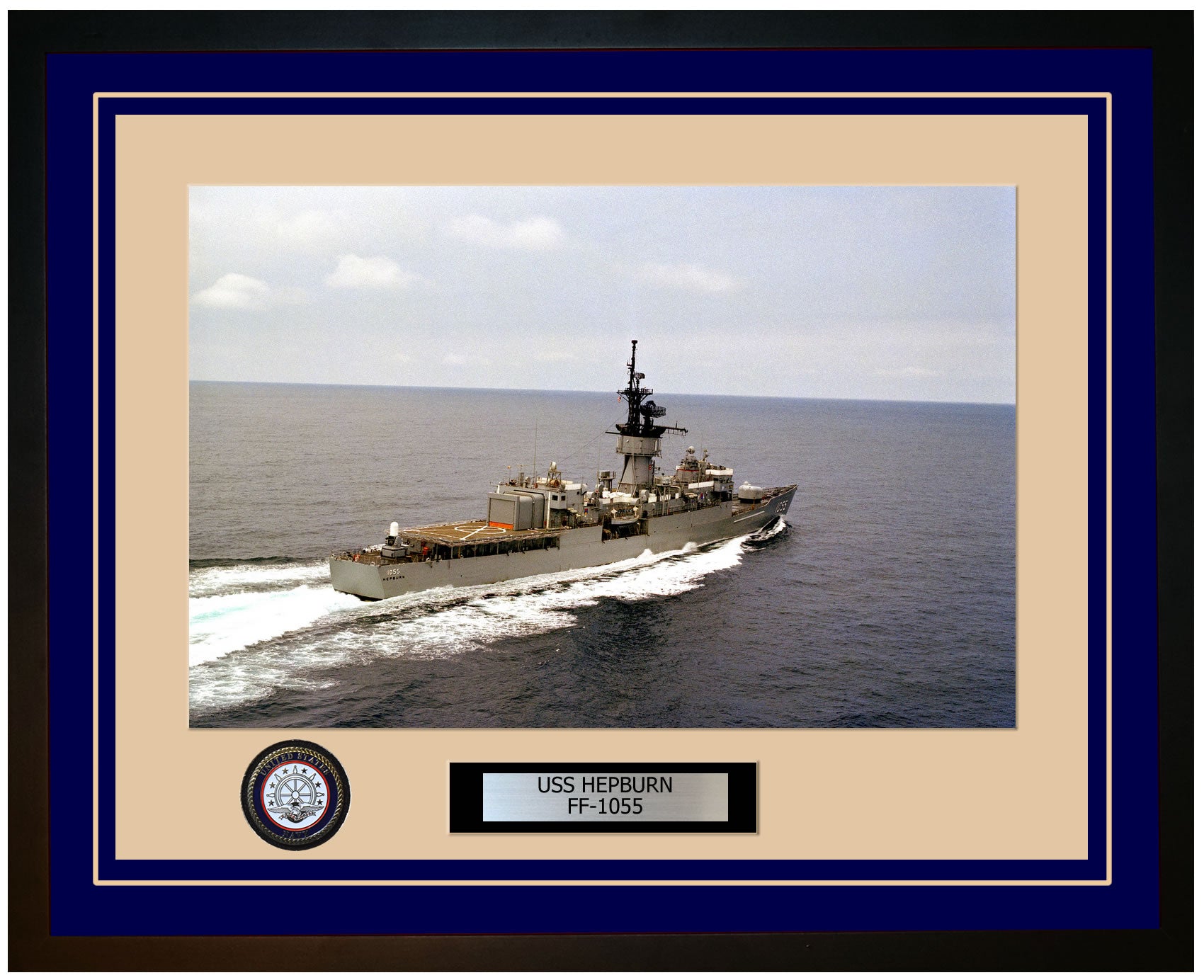 USS HEPBURN FF-1055 Framed Navy Ship Photo Blue