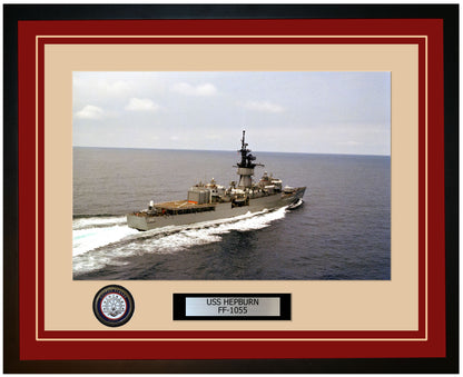 USS HEPBURN FF-1055 Framed Navy Ship Photo Burgundy