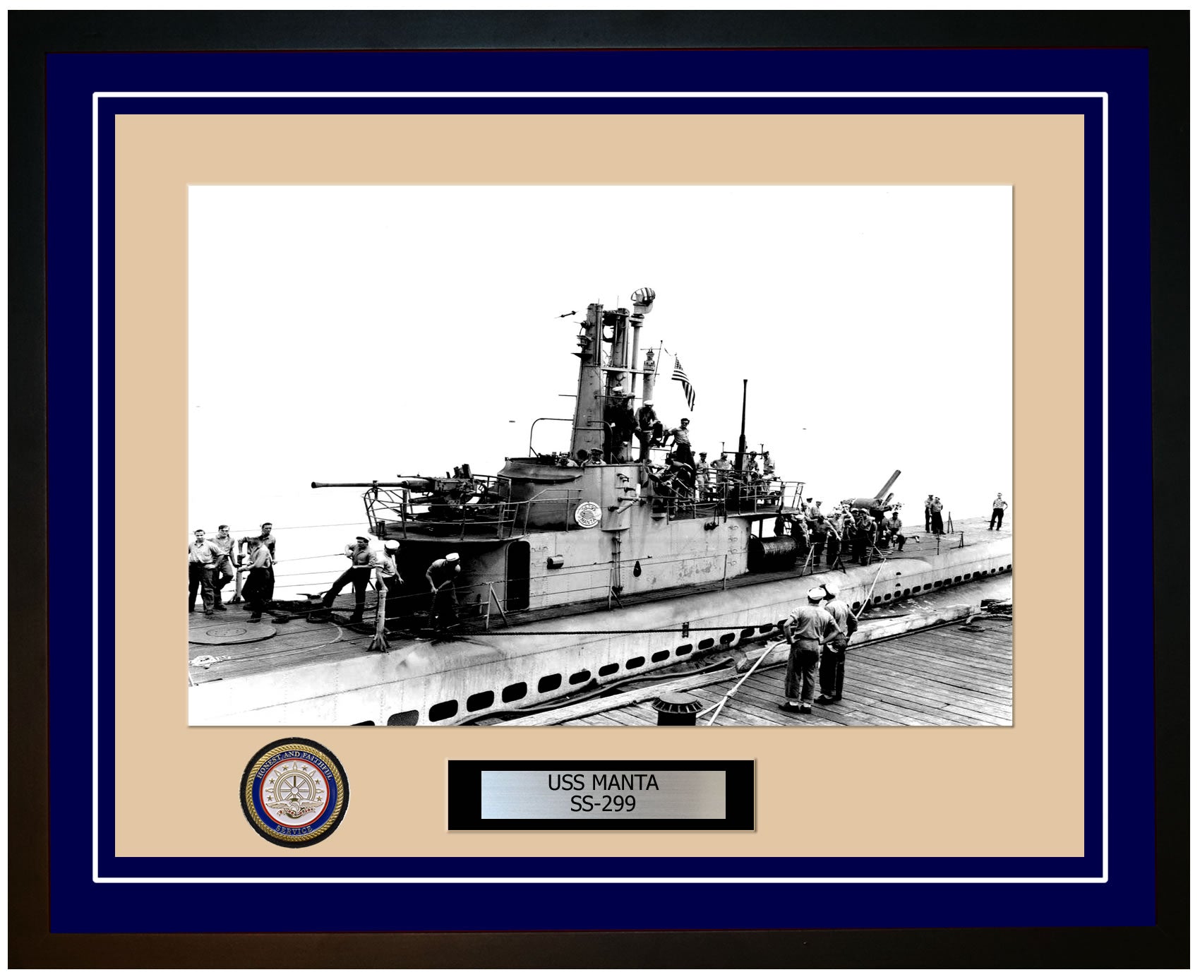 USS Manta SS-299 Framed Navy Ship Photo Blue