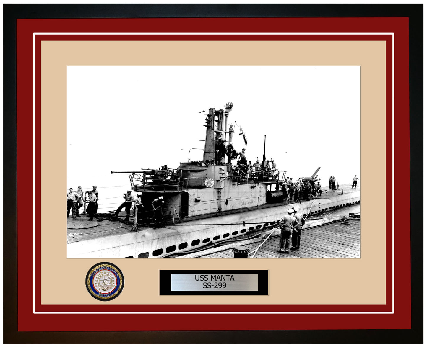 USS Manta SS-299 Framed Navy Ship Photo Burgundy