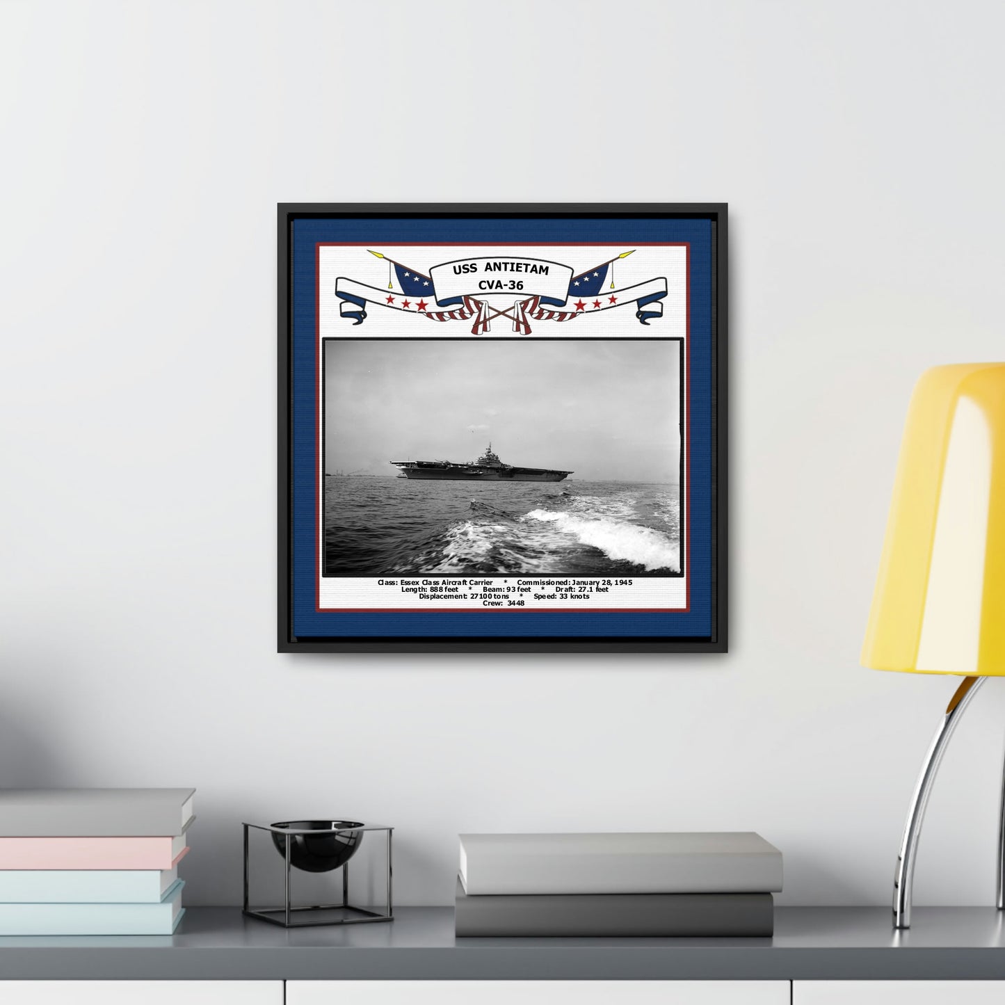 USS Antietam CVA-36 Navy Floating Frame Photo Desk View