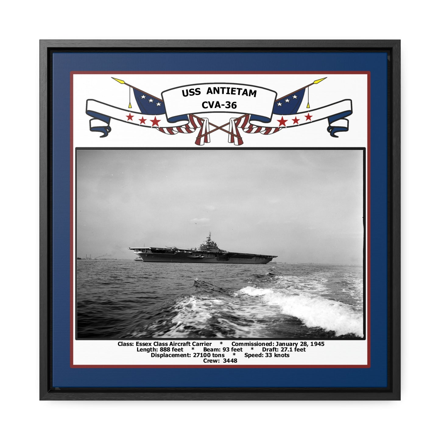 USS Antietam CVA-36 Navy Floating Frame Photo Front View
