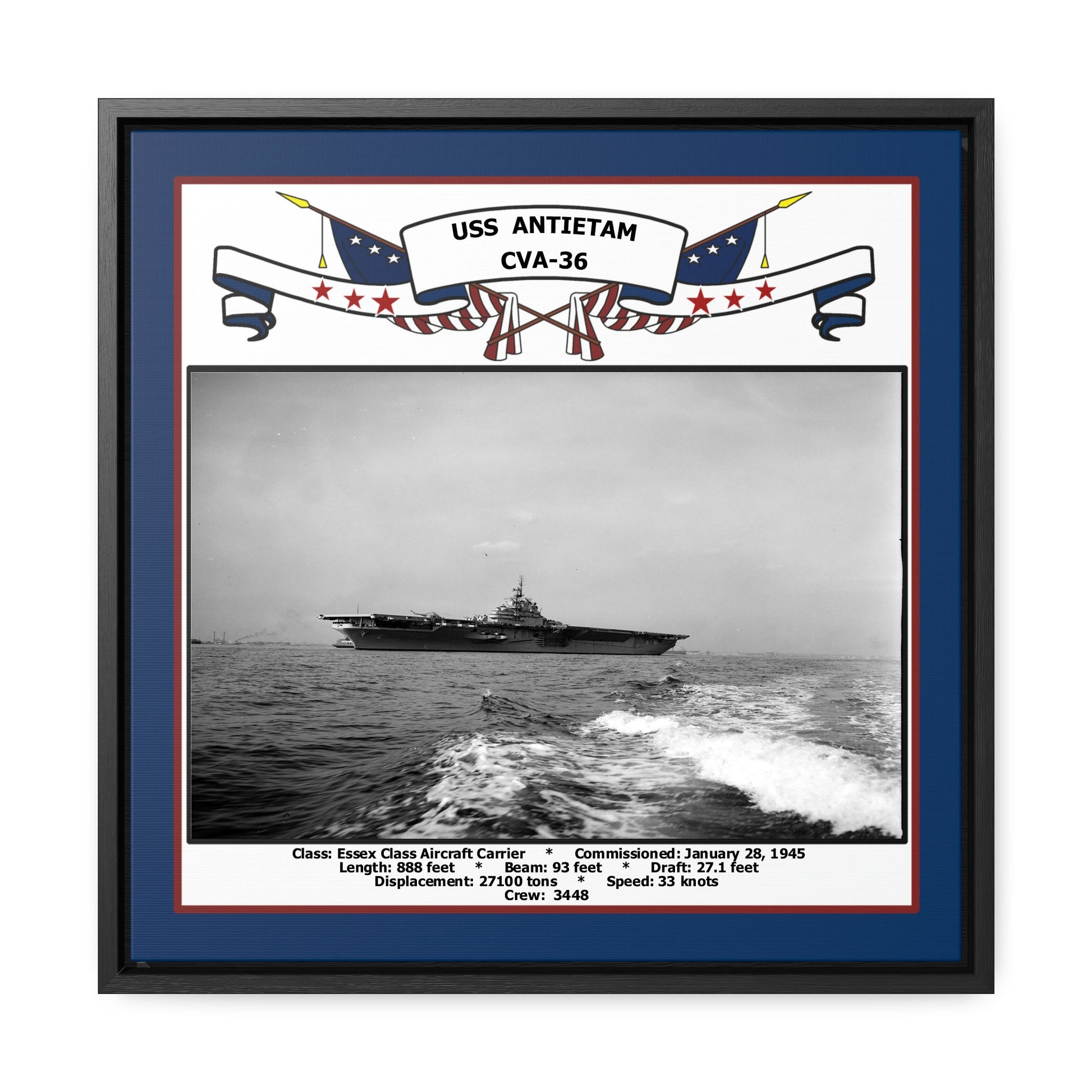 USS Antietam CVA-36 Navy Floating Frame Photo Front View