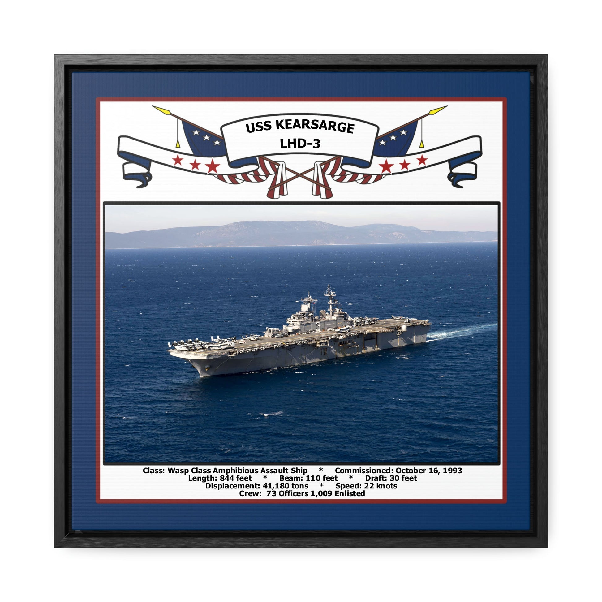 USS Kearsarge LHD-3 Navy Floating Frame Photo Front View