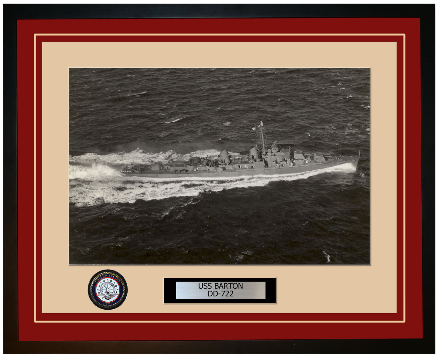 USS BARTON DD-722 Framed Navy Ship Photo Burgundy