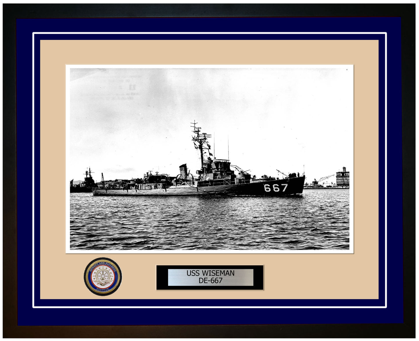 USS Wiseman DE-667 Framed Navy Ship Photo Blue