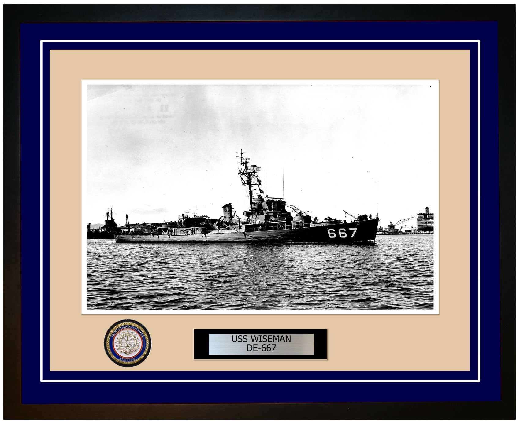 USS Wiseman DE-667 Framed Navy Ship Photo Blue