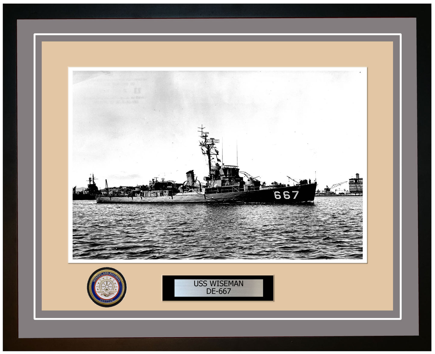 USS Wiseman DE-667 Framed Navy Ship Photo Grey