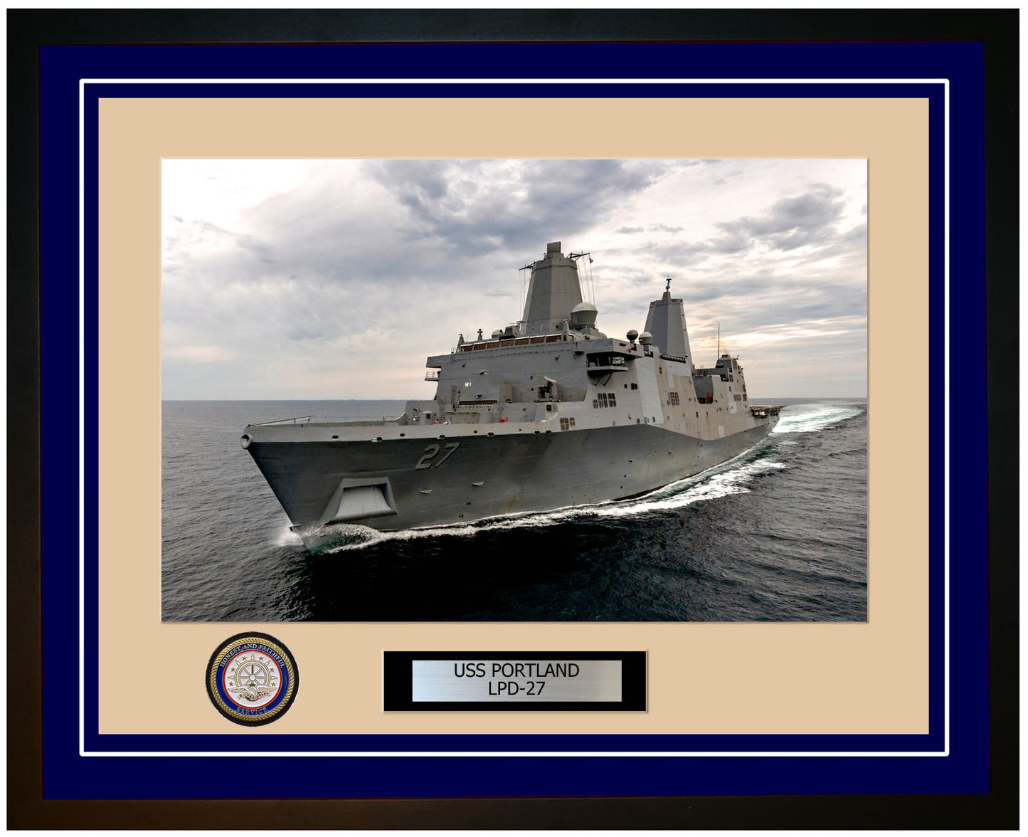 USS Portland LPD-27 Framed Navy Ship Photo Blue
