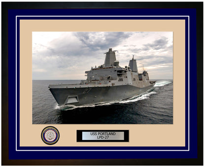 USS Portland LPD-27 Framed Navy Ship Photo Blue
