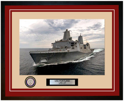 USS Portland LPD-27 Framed Navy Ship Photo Burgundy