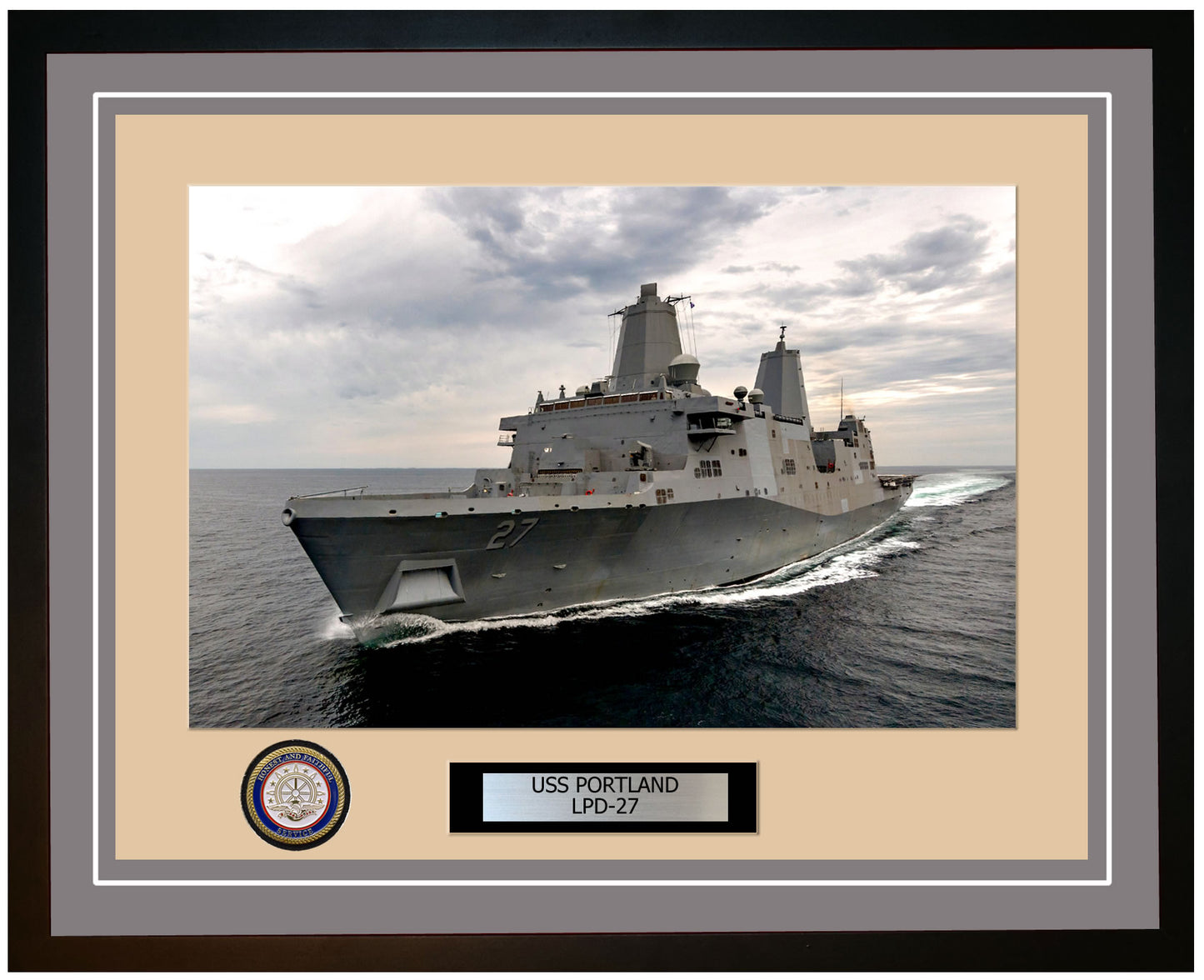 USS Portland LPD-27 Framed Navy Ship Photo Grey