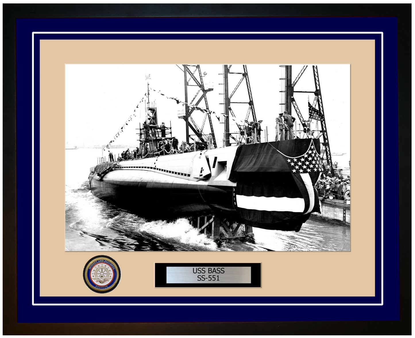 USS Bass SS-551 Framed Navy Ship Photo Blue