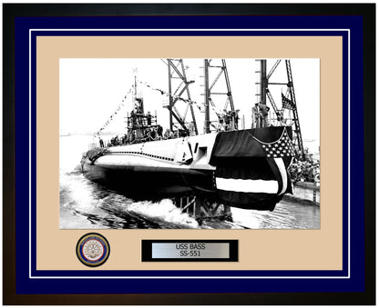 USS Bass SS-551 Framed Navy Ship Photo Blue