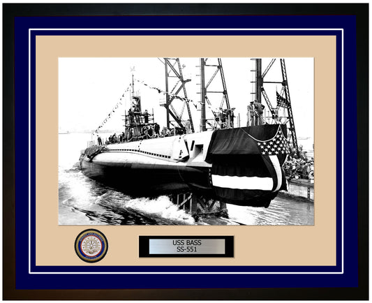 USS Bass SS-551 Framed Navy Ship Photo Blue