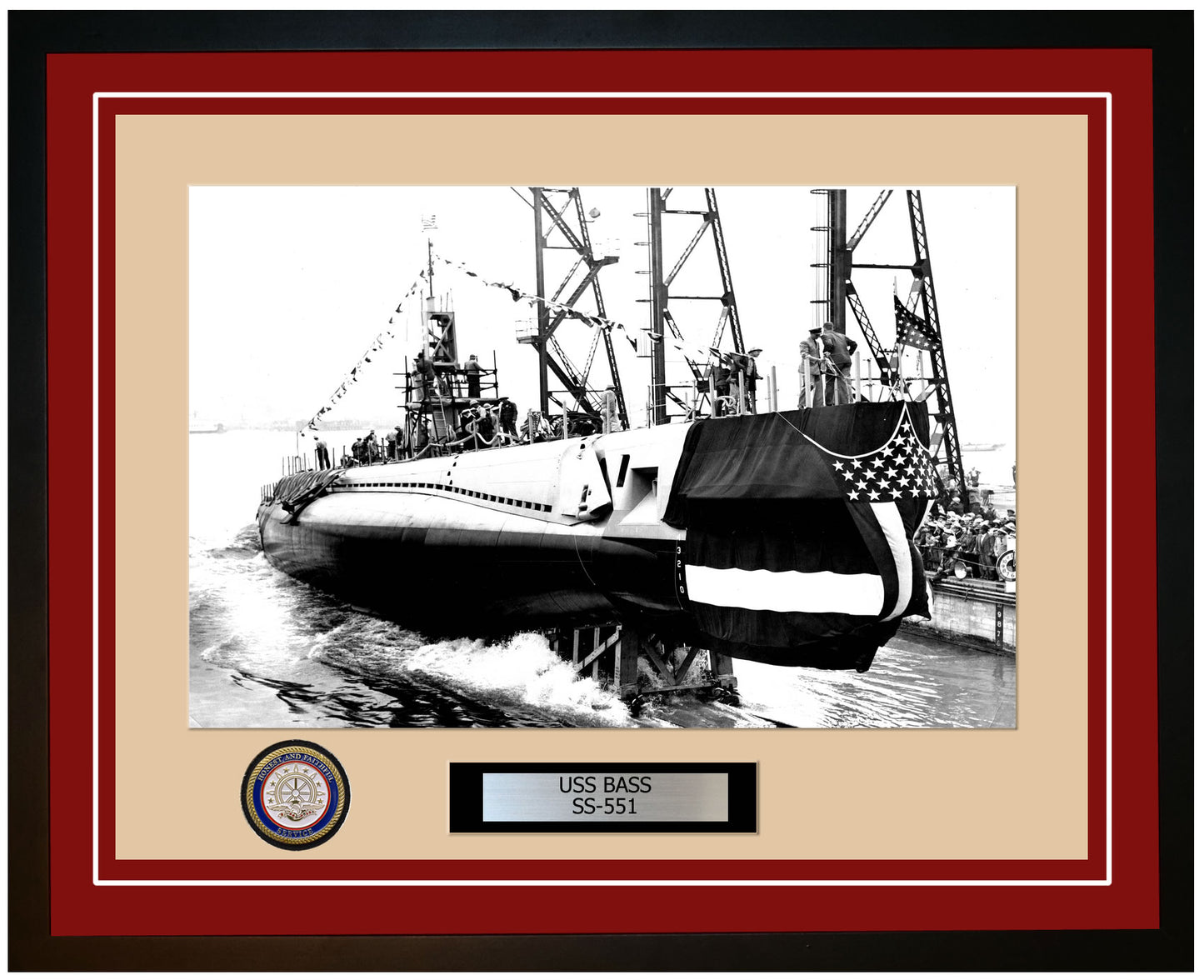 USS Bass SS-551 Framed Navy Ship Photo Burgundy