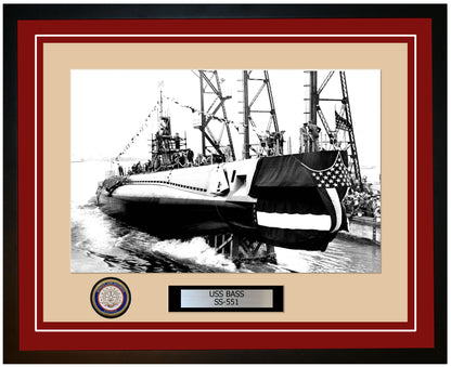 USS Bass SS-551 Framed Navy Ship Photo Burgundy
